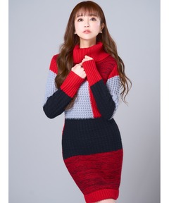 ブロッキングモヘアニットワンピース【MAISON SPECIAL/メゾン