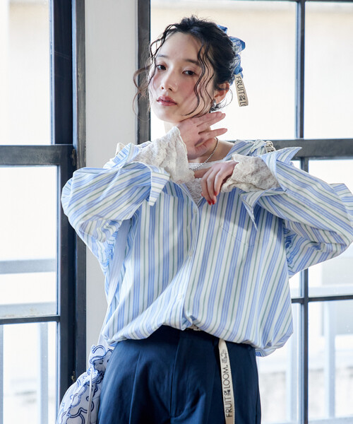 FREAK'S STORE（フリークスストア）の「ストレッチ レース トップス（Tシャツ/カットソー・レディース・ブラック/オフホワイト・ﾌﾘ-）」の3枚目の写真
