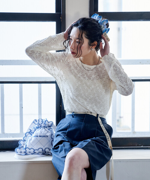 FREAK'S STORE（フリークスストア）の「ストレッチ レース トップス（Tシャツ/カットソー・レディース・ブラック/オフホワイト・ﾌﾘ-）」の8枚目の写真