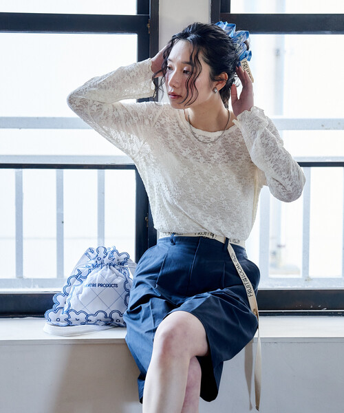 FREAK'S STORE（フリークスストア）の「ストレッチ レース トップス（Tシャツ/カットソー・レディース・ブラック/オフホワイト・ﾌﾘ-）」の9枚目の写真