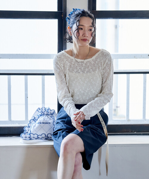未使用の様子 AKRISアクリス シルク コットン ストレッチ レース トップス セール】ストレッチ レース トップス（Tシャツ/カットソー）｜FREAK'S