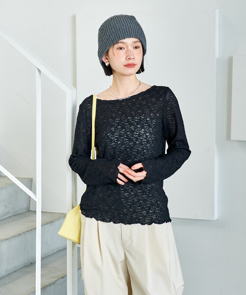 FREAK'S STORE（フリークスストア）の「ストレッチ レース トップス（Tシャツ/カットソー・レディース・ブラック/オフホワイト・ﾌﾘ-）」の22枚目の写真