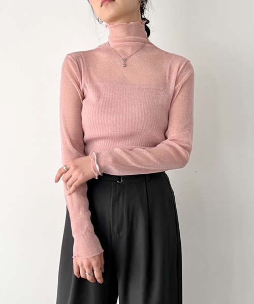 LOVALOT(ラバロット)の「【全5色】シースルー ラメ ハイネックカットソー(Tシャツ/カットソー・レディース・グレー/ホワイト/ピンク/アイボリー/ブラック・FREE)」の11枚目の写真