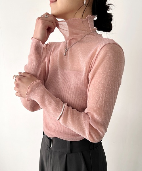 LOVALOT(ラバロット)の「【全5色】シースルー ラメ ハイネックカットソー(Tシャツ/カットソー・レディース・グレー/ホワイト/ピンク/アイボリー/ブラック・FREE)」の9枚目の写真