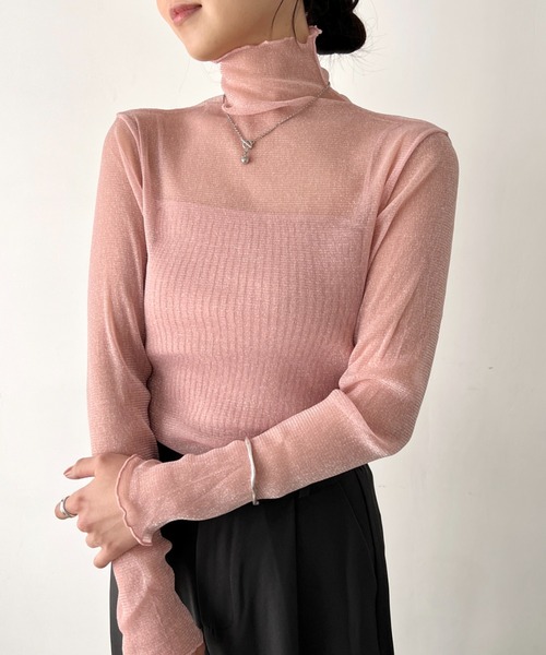 LOVALOT(ラバロット)の「【全5色】シースルー ラメ ハイネックカットソー(Tシャツ/カットソー・レディース・グレー/ホワイト/ピンク/アイボリー/ブラック・FREE)」の10枚目の写真