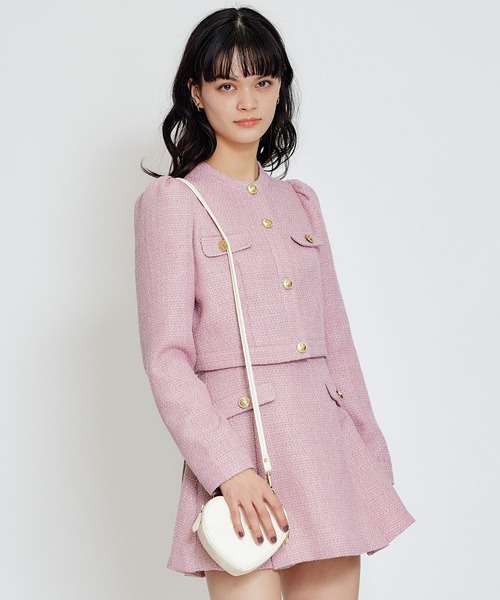 REDYAZEL（レディアゼル）の「【セットアップ可能】スプリングツイードノーカラージャケット（ノーカラージャケット・レディース・ブルー/ピンク/ベージュ・SMALL/MEDIUM）」の3枚目の写真