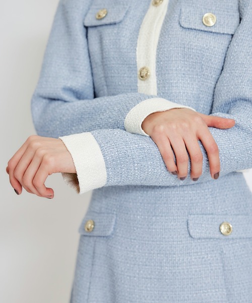 REDYAZEL（レディアゼル）の「【セットアップ可能】スプリングツイードノーカラージャケット（ノーカラージャケット・レディース・ブルー/ピンク/ベージュ・SMALL/MEDIUM）」の11枚目の写真