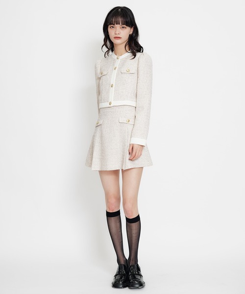 REDYAZEL（レディアゼル）の「【セットアップ可能】スプリングツイードノーカラージャケット（ノーカラージャケット・レディース・ブルー/ピンク/ベージュ・SMALL/MEDIUM）」の5枚目の写真