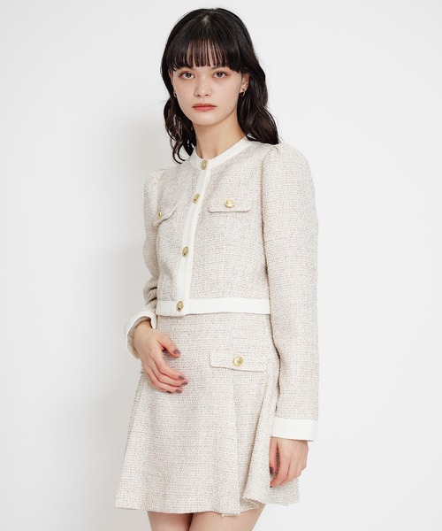 REDYAZEL（レディアゼル）の「【セットアップ可能】スプリングツイードノーカラージャケット（ノーカラージャケット・レディース・ブルー/ピンク/ベージュ・SMALL/MEDIUM）」の7枚目の写真