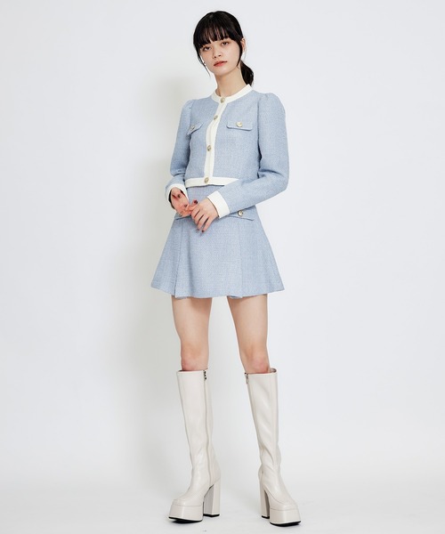 REDYAZEL（レディアゼル）の「【セットアップ可能】スプリングツイードノーカラージャケット（ノーカラージャケット・レディース・ブルー/ピンク/ベージュ・SMALL/MEDIUM）」の12枚目の写真