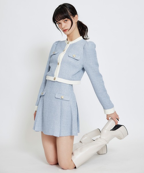 REDYAZEL（レディアゼル）の「【セットアップ可能】スプリングツイードノーカラージャケット（ノーカラージャケット・レディース・ブルー/ピンク/ベージュ・SMALL/MEDIUM）」の14枚目の写真