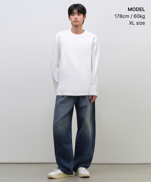 MUSINSA STANDARD（ムシンサスタンダード）の「リラックスドOEクルーネック長袖Tシャツ[ホワイト]（Tシャツ/カットソー・メンズ・その他・SMALL/MEDIUM/LARGE/X-LARGE/2XL/3XL）」の8枚目の写真