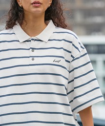 【HECT】Big Border Logo S/S Polo Shirt / ロゴ刺繍 配色ボーダー オーバーサイズ半袖ポロシャツ<吸水速乾>