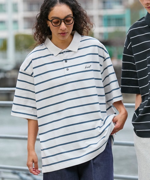 セール】【HECT】Big Border Logo S/S Polo Shirt / ロゴ刺繍 配色