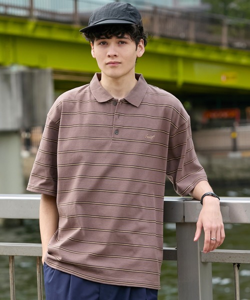 HECT（ヘクト）の「【HECT】Big Border Logo S/S Polo Shirt / ロゴ刺繍 配色ボーダー オーバーサイズ半袖ポロシャツ＜吸水速乾＞（ポロシャツ・メンズ・ブラック/ホワイト/ネイビー/チャコール/モカ/ベージュ・M/L/XL）」の4枚目の写真