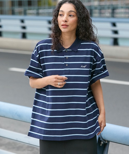 HECT】Big Border Logo S/S Polo Shirt / ロゴ刺繍 配色ボーダー