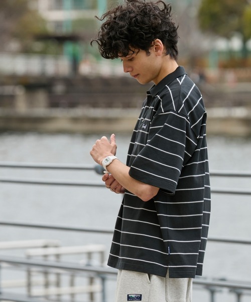 HECT】Big Border Logo S/S Polo Shirt / ロゴ刺繍 配色ボーダー