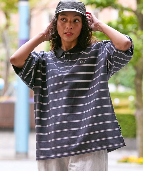 HECT】Big Border Logo S/S Polo Shirt / ロゴ刺繍 配色ボーダー