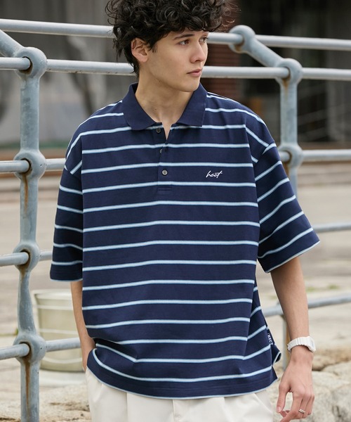 HECT】Big Border Logo S/S Polo Shirt / ロゴ刺繍 配色ボーダー