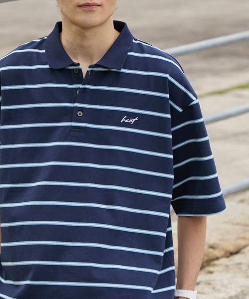 HECT（ヘクト）の「【HECT】Big Border Logo S/S Polo Shirt / ロゴ刺繍 配色ボーダー オーバーサイズ半袖ポロシャツ＜吸水速乾＞（ポロシャツ・メンズ・ブラック/ホワイト/ネイビー/チャコール/モカ/ベージュ・M/L/XL）」の14枚目の写真