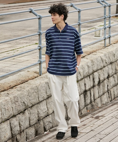 HECT（ヘクト）の「【HECT】Big Border Logo S/S Polo Shirt / ロゴ刺繍 配色ボーダー オーバーサイズ半袖ポロシャツ＜吸水速乾＞（ポロシャツ・メンズ・ブラック/ホワイト/ネイビー/チャコール/モカ/ベージュ・M/L/XL）」の17枚目の写真