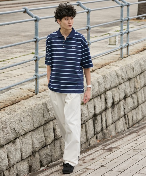 HECT（ヘクト）の「【HECT】Big Border Logo S/S Polo Shirt / ロゴ刺繍 配色ボーダー オーバーサイズ半袖ポロシャツ＜吸水速乾＞（ポロシャツ・メンズ・ブラック/ホワイト/ネイビー/チャコール/モカ/ベージュ・M/L/XL）」の18枚目の写真