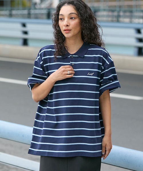 HECT(ヘクト)の「【HECT】Big Border Logo S/S Polo Shirt / ロゴ刺繍 配色ボーダー オーバーサイズ半袖ポロシャツ<吸水速乾>(ポロシャツ・メンズ・ブラック/ホワイト/ネイビー/チャコール/モカ/ベージュ・M/L/XL)」の22枚目の写真