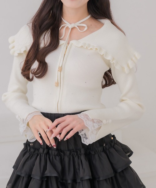 couture BY ROJITA(クチュールバイロジータ)の「ビッグ衿ニットトップス(ニット/セーター・レディース・アイボリー/ミント/ブラック・FREE)」の2枚目の写真