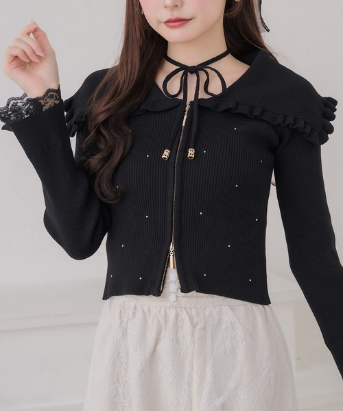couture BY ROJITA(クチュールバイロジータ)の「ビッグ衿ニットトップス(ニット/セーター・レディース・アイボリー/ミント/ブラック・FREE)」の3枚目の写真