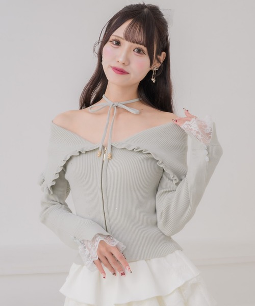 couture BY ROJITA(クチュールバイロジータ)の「ビッグ衿ニットトップス(ニット/セーター・レディース・アイボリー/ミント/ブラック・FREE)」の16枚目の写真