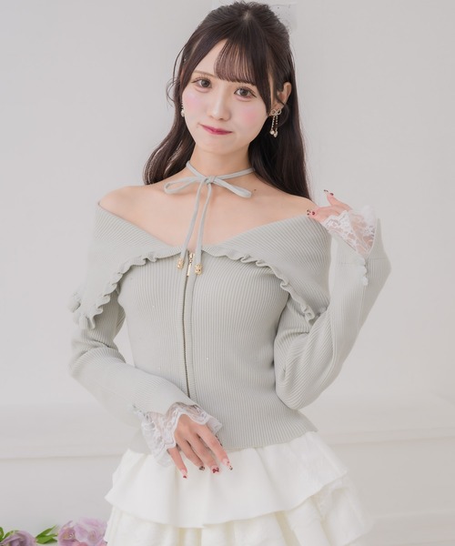 couture BY ROJITA(クチュールバイロジータ)の「ビッグ衿ニットトップス(ニット/セーター・レディース・アイボリー/ミント/ブラック・FREE)」の14枚目の写真