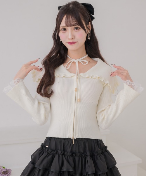couture BY ROJITA(クチュールバイロジータ)の「ビッグ衿ニットトップス(ニット/セーター・レディース・アイボリー/ミント/ブラック・FREE)」の6枚目の写真