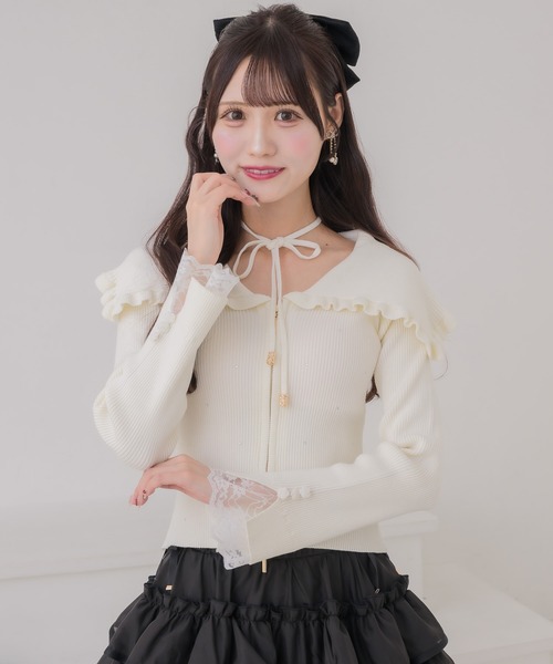 couture BY ROJITA(クチュールバイロジータ)の「ビッグ衿ニットトップス(ニット/セーター・レディース・アイボリー/ミント/ブラック・FREE)」の7枚目の写真