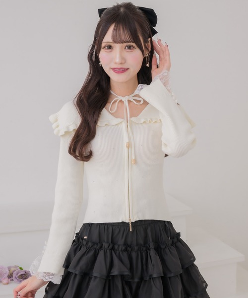 couture BY ROJITA(クチュールバイロジータ)の「ビッグ衿ニットトップス(ニット/セーター・レディース・アイボリー/ミント/ブラック・FREE)」の8枚目の写真
