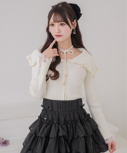 couture BY ROJITA(クチュールバイロジータ)の「ビッグ衿ニットトップス(ニット/セーター・レディース・アイボリー/ミント/ブラック・FREE)」の5枚目の写真