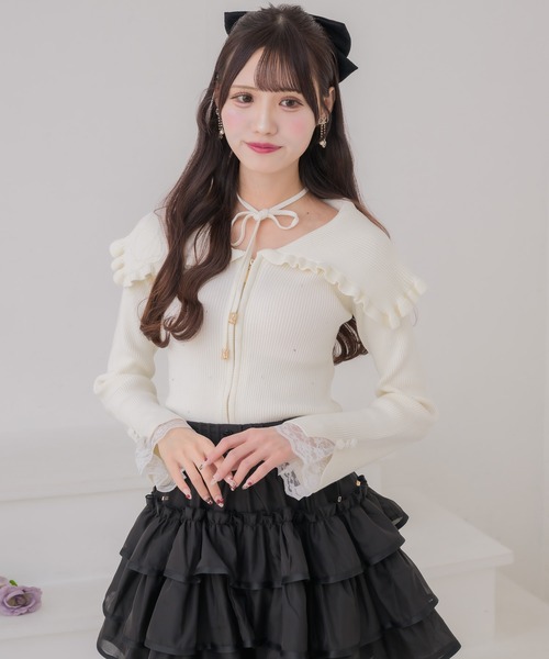 couture BY ROJITA(クチュールバイロジータ)の「ビッグ衿ニットトップス(ニット/セーター・レディース・アイボリー/ミント/ブラック・FREE)」の4枚目の写真