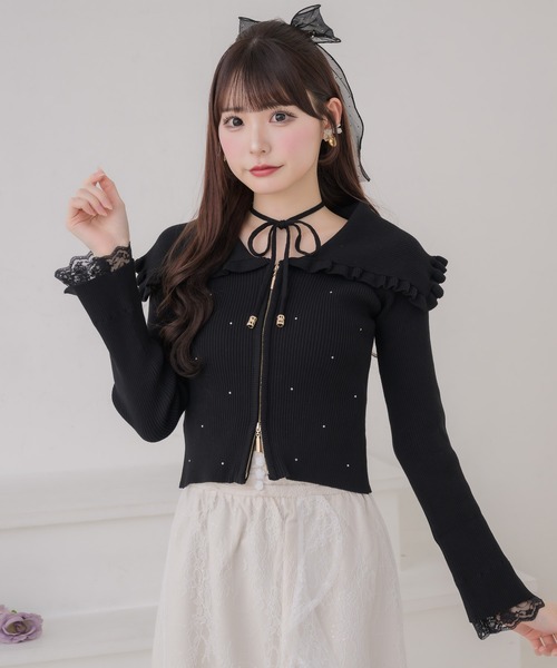 couture BY ROJITA(クチュールバイロジータ)の「ビッグ衿ニットトップス(ニット/セーター・レディース・アイボリー/ミント/ブラック・FREE)」の12枚目の写真