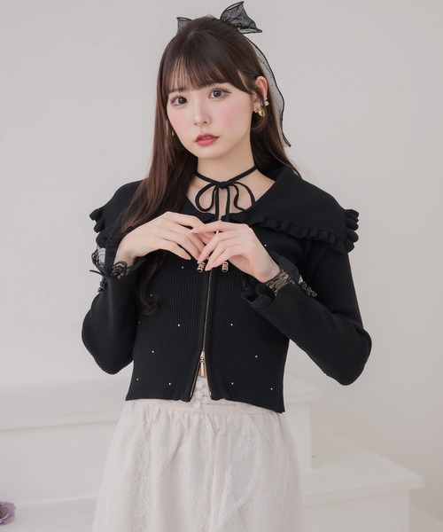 couture BY ROJITA(クチュールバイロジータ)の「ビッグ衿ニットトップス(ニット/セーター・レディース・アイボリー/ミント/ブラック・FREE)」の13枚目の写真