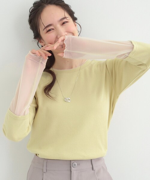 SHOO・LA・RUE(シューラルー)の「【S-LL】レイヤードスタイルに チュール切替ロンT(Tシャツ/カットソー・レディース・ライトイエロー系/ホワイト/ブラック・01/02/03/04)」の3枚目の写真