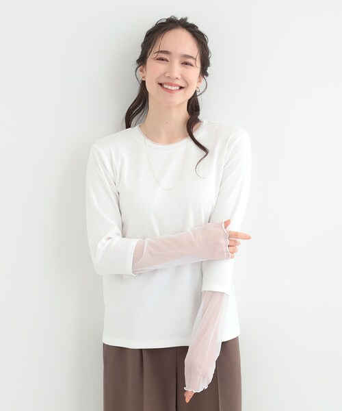 SHOO・LA・RUE(シューラルー)の「【S-LL】レイヤードスタイルに チュール切替ロンT(Tシャツ/カットソー・レディース・ライトイエロー系/ホワイト/ブラック・01/02/03/04)」の4枚目の写真
