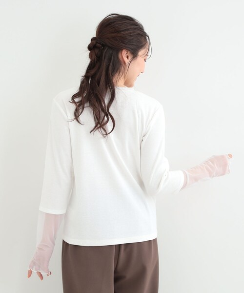 SHOO・LA・RUE(シューラルー)の「【S-LL】レイヤードスタイルに チュール切替ロンT(Tシャツ/カットソー・レディース・ライトイエロー系/ホワイト/ブラック・01/02/03/04)」の5枚目の写真