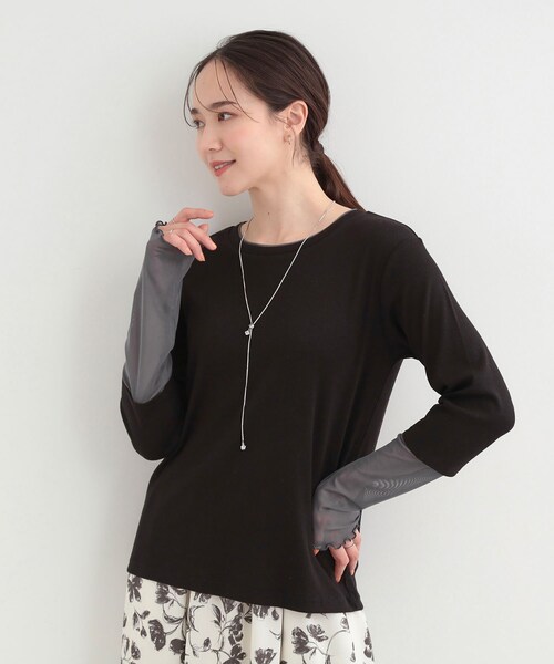 SHOO・LA・RUE(シューラルー)の「【S-LL】レイヤードスタイルに チュール切替ロンT(Tシャツ/カットソー・レディース・ライトイエロー系/ホワイト/ブラック・01/02/03/04)」の8枚目の写真