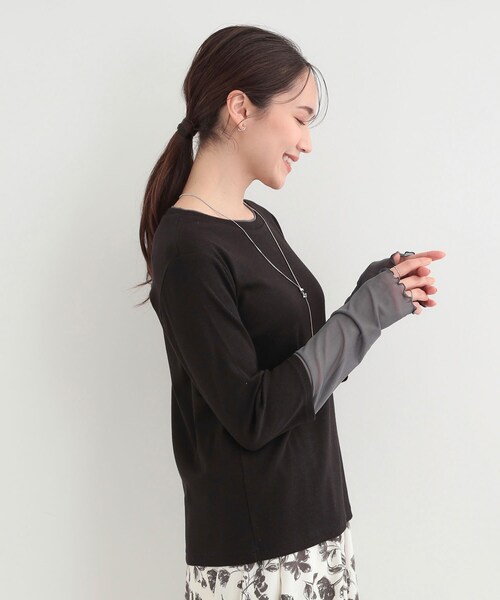 SHOO・LA・RUE(シューラルー)の「【S-LL】レイヤードスタイルに チュール切替ロンT(Tシャツ/カットソー・レディース・ライトイエロー系/ホワイト/ブラック・01/02/03/04)」の9枚目の写真