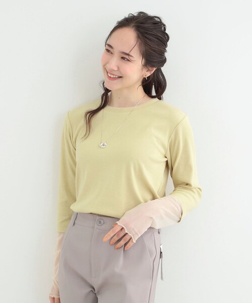 SHOO・LA・RUE(シューラルー)の「【S-LL】レイヤードスタイルに チュール切替ロンT(Tシャツ/カットソー・レディース・ライトイエロー系/ホワイト/ブラック・01/02/03/04)」の13枚目の写真