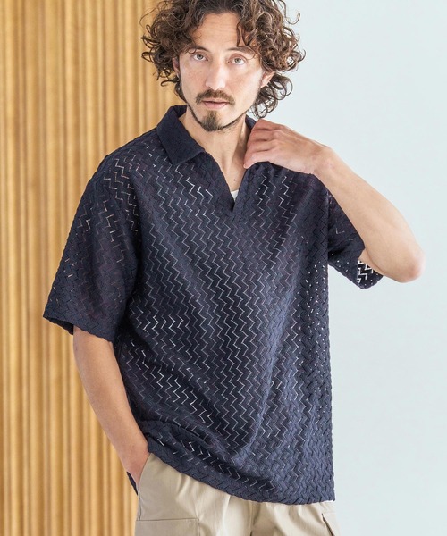 Magine(マージン)の「mhs2602-Russell Mesh Skipper Polo Shirt スキッパーポロシャツ(MGN-261-038)(ポロシャツ・メンズ・ネイビー/ホワイト/ブラック・48/46/44)」の4枚目の写真