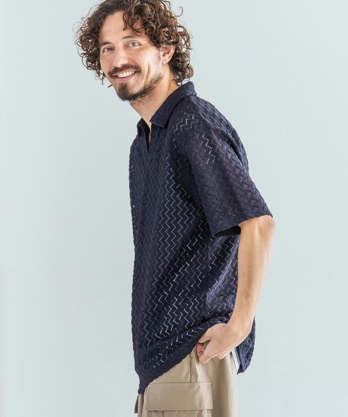 Magine(マージン)の「mhs2602-Russell Mesh Skipper Polo Shirt スキッパーポロシャツ(MGN-261-038)(ポロシャツ・メンズ・ネイビー/ホワイト/ブラック・48/46/44)」の5枚目の写真