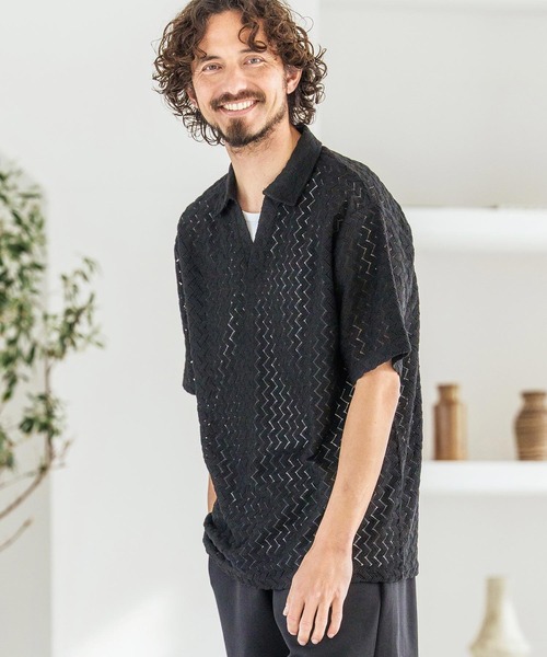 Magine(マージン)の「mhs2602-Russell Mesh Skipper Polo Shirt スキッパーポロシャツ(MGN-261-038)(ポロシャツ・メンズ・ネイビー/ホワイト/ブラック・48/46/44)」の9枚目の写真