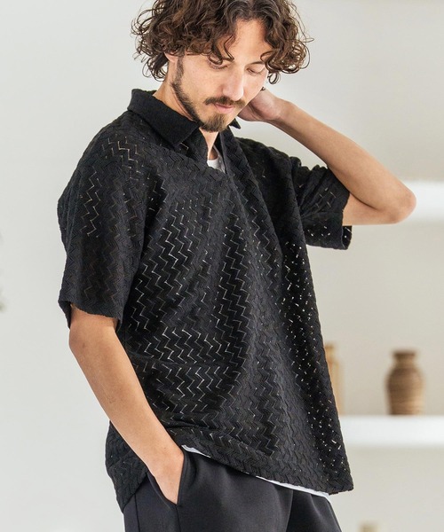 Magine(マージン)の「mhs2602-Russell Mesh Skipper Polo Shirt スキッパーポロシャツ(MGN-261-038)(ポロシャツ・メンズ・ネイビー/ホワイト/ブラック・48/46/44)」の10枚目の写真
