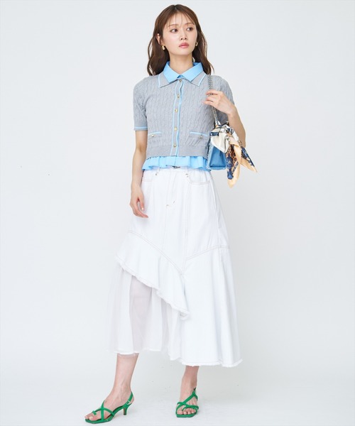 AND COUTURE(アンドクチュール)の「チュール切替デニムスカート(デニムスカート・レディース・ブルー/オフホワイト・SMALL/MEDIUM)」の2枚目の写真