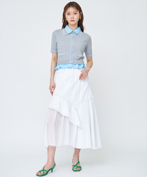 AND COUTURE(アンドクチュール)の「チュール切替デニムスカート(デニムスカート・レディース・ブルー/オフホワイト・SMALL/MEDIUM)」の6枚目の写真